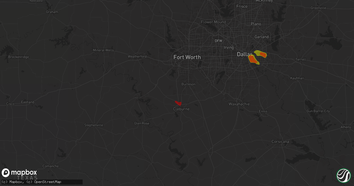 Hail map in Joshua, TX on March 25, 2025