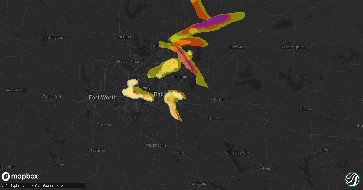 Hail map in Mesquite, TX on March 25, 2025