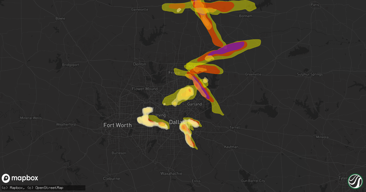 Hail map in Richardson, TX on March 25, 2025