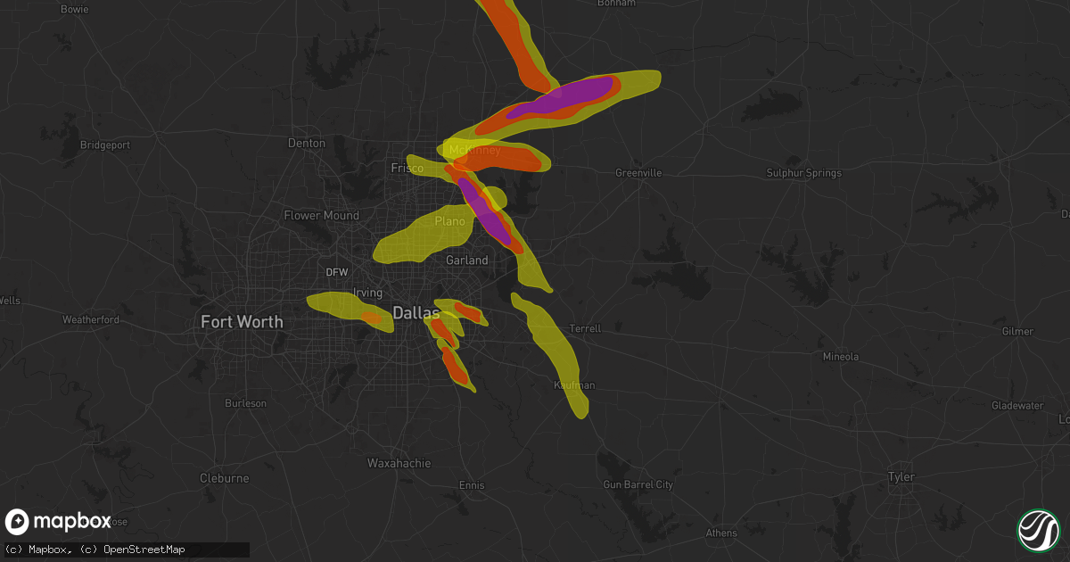 Hail map in Rockwall, TX on March 25, 2025