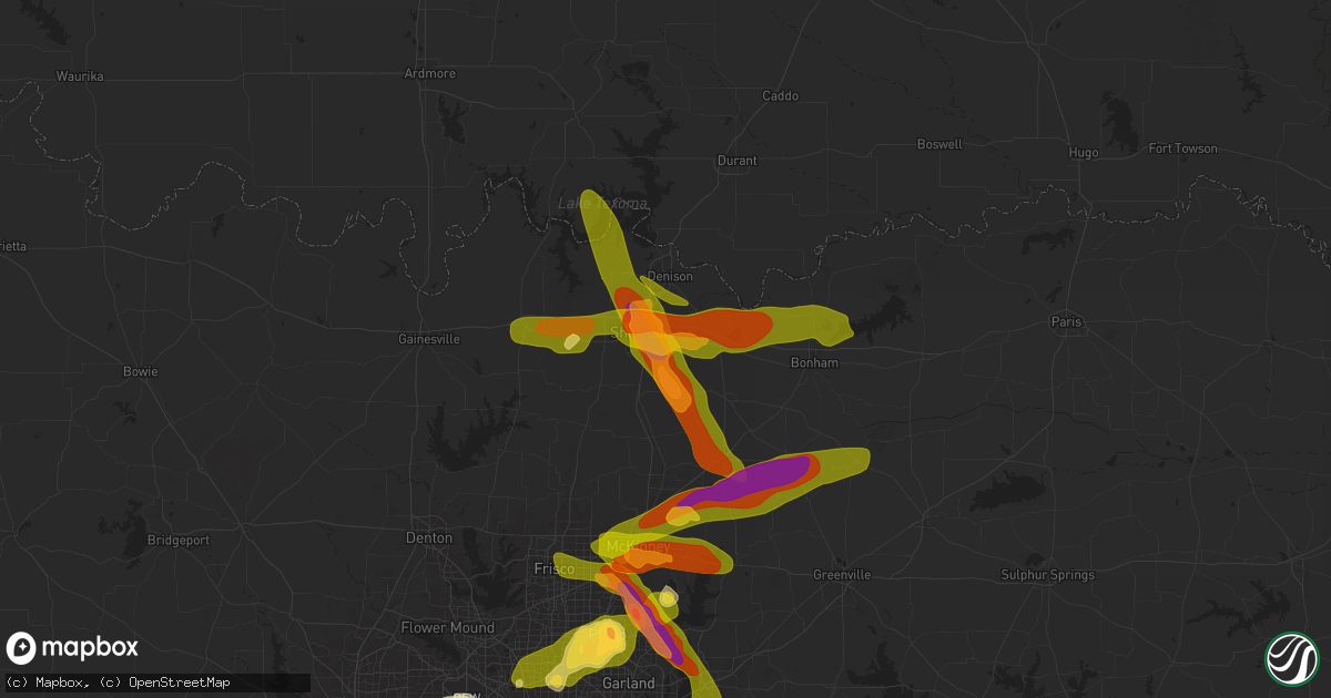 Hail map in Sherman, TX on March 25, 2025
