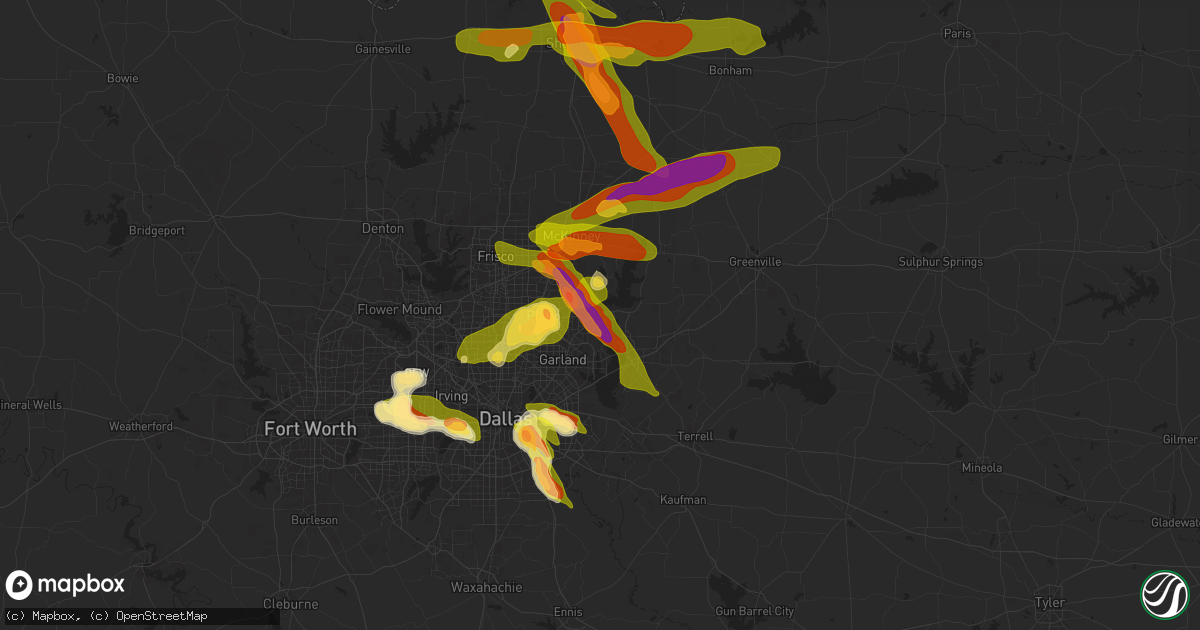 Hail map in Wylie, TX on March 25, 2025