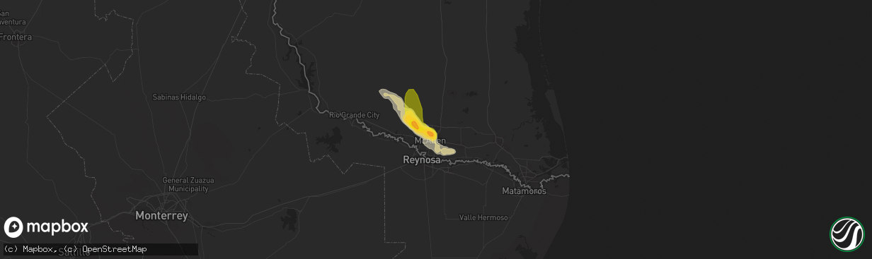 Hail map in Edinburg, TX on March 26, 2015
