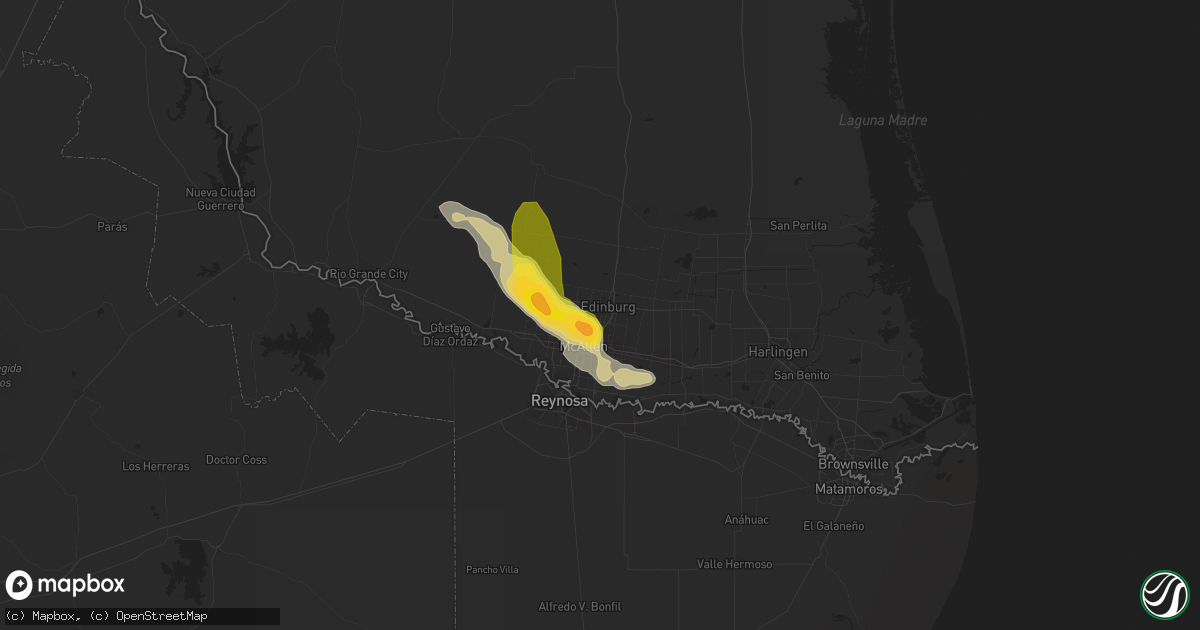 Hail map in Edinburg, TX on March 26, 2015