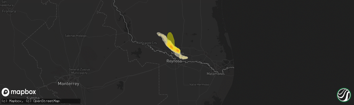 Hail map in Mcallen, TX on March 26, 2015