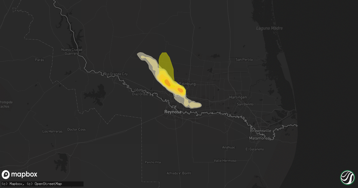 Hail map in Mcallen, TX on March 26, 2015
