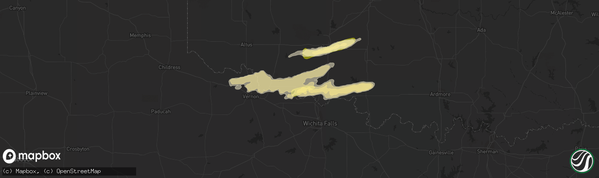 Hail map in Grandfield, OK on March 26, 2016