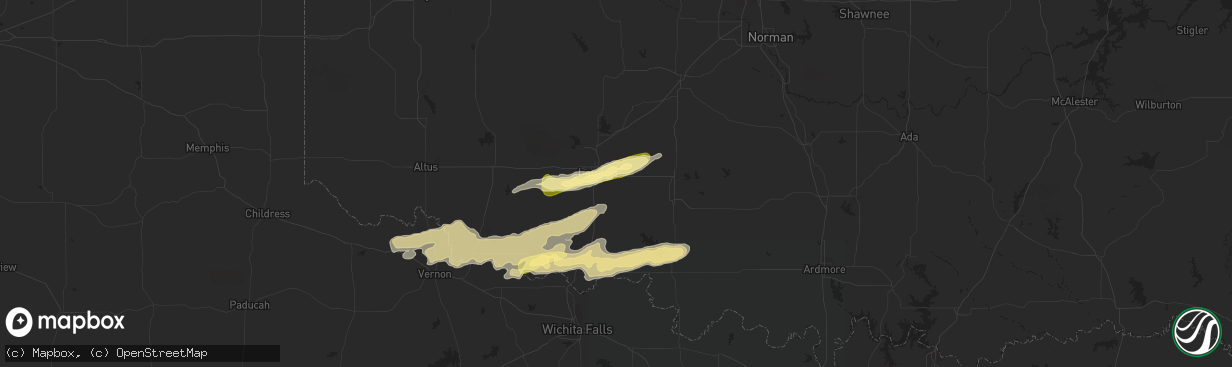 Hail map in Lawton, OK on March 26, 2016