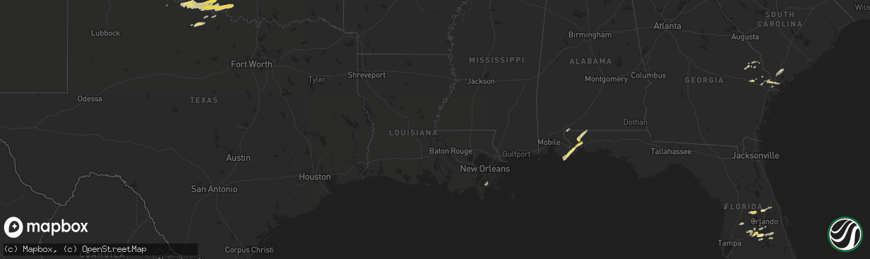 Hail map in Louisiana on March 26, 2016