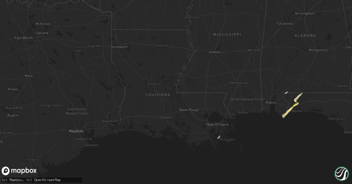 Hail map in Louisiana on March 26, 2016