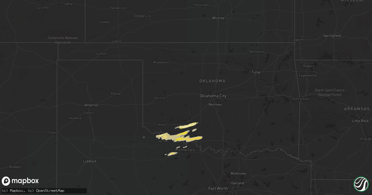 Hail map in Oklahoma on March 26, 2016