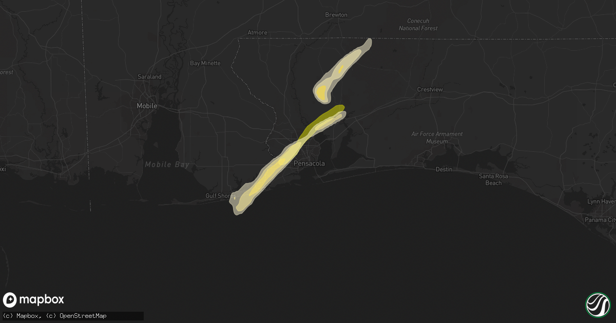 Hail map in Pensacola, FL on March 26, 2016