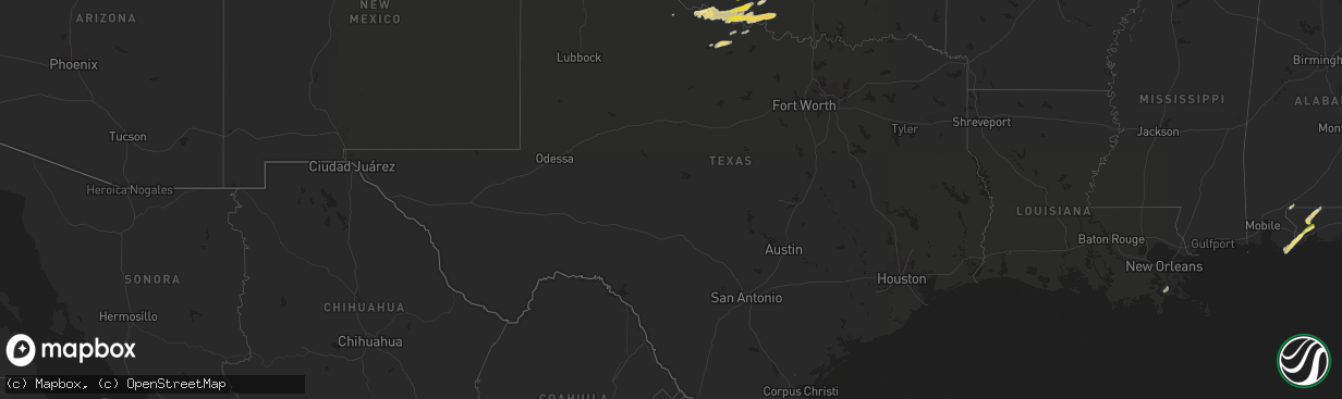 Hail map in Texas on March 26, 2016