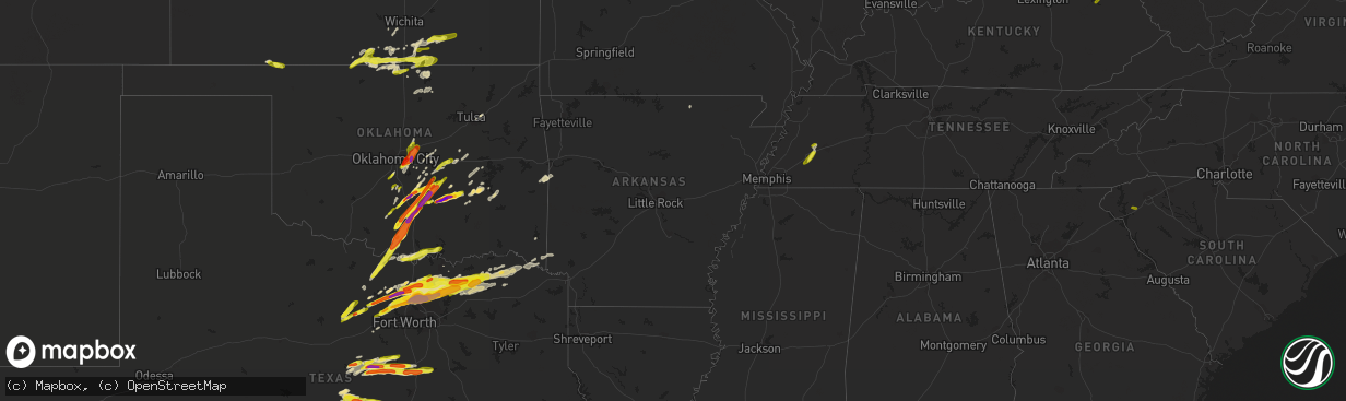 Hail map in Arkansas on March 26, 2017