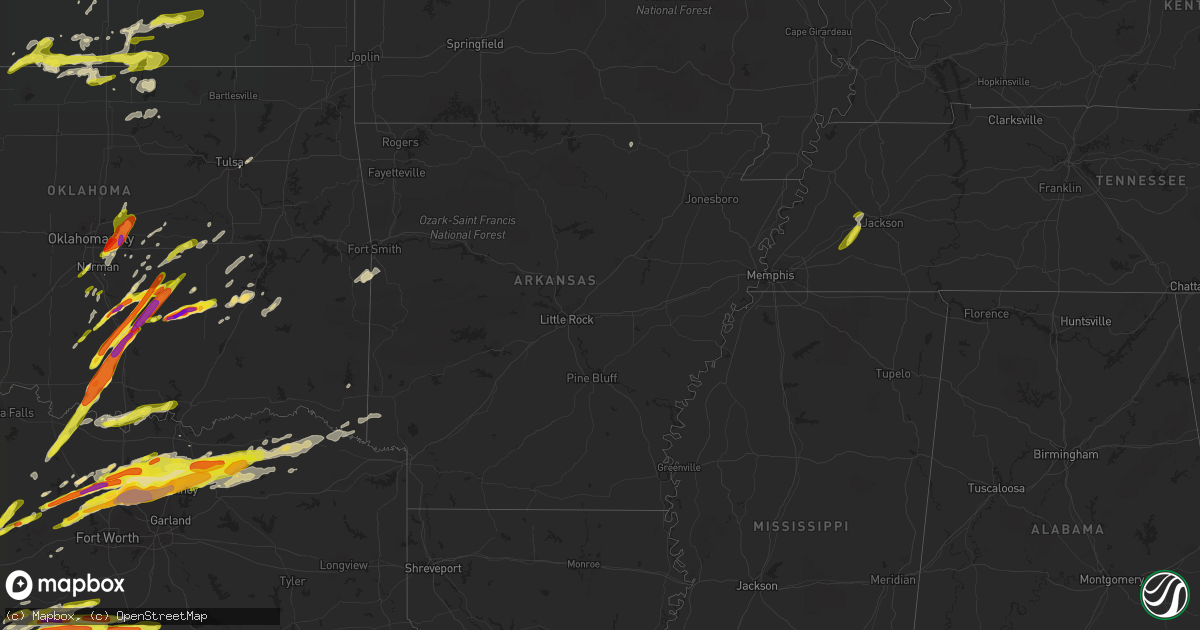 Hail map in Arkansas on March 26, 2017