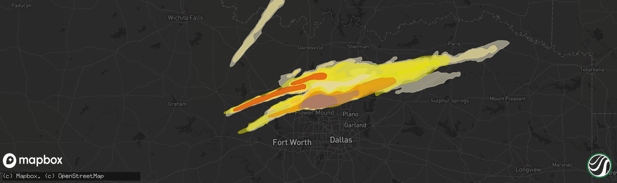 Hail map in Denton, TX on March 26, 2017