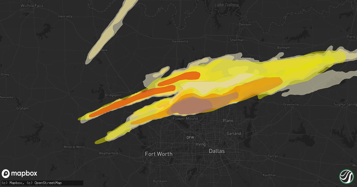 Hail map in Denton, TX on March 26, 2017