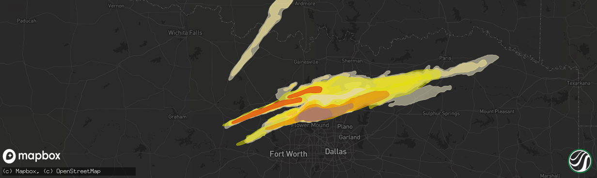 Hail map in Sanger, TX on March 26, 2017