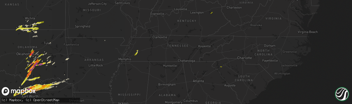 Hail map in Tennessee on March 26, 2017