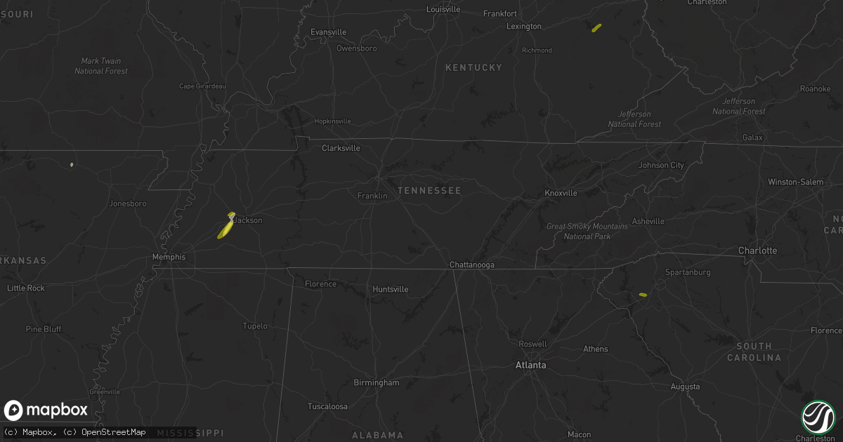Hail map in Tennessee on March 26, 2017