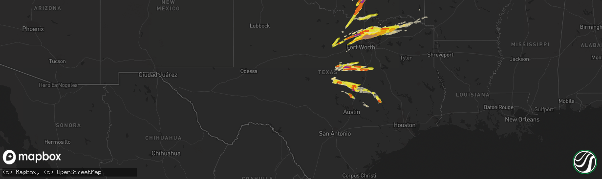 Hail map in Texas on March 26, 2017