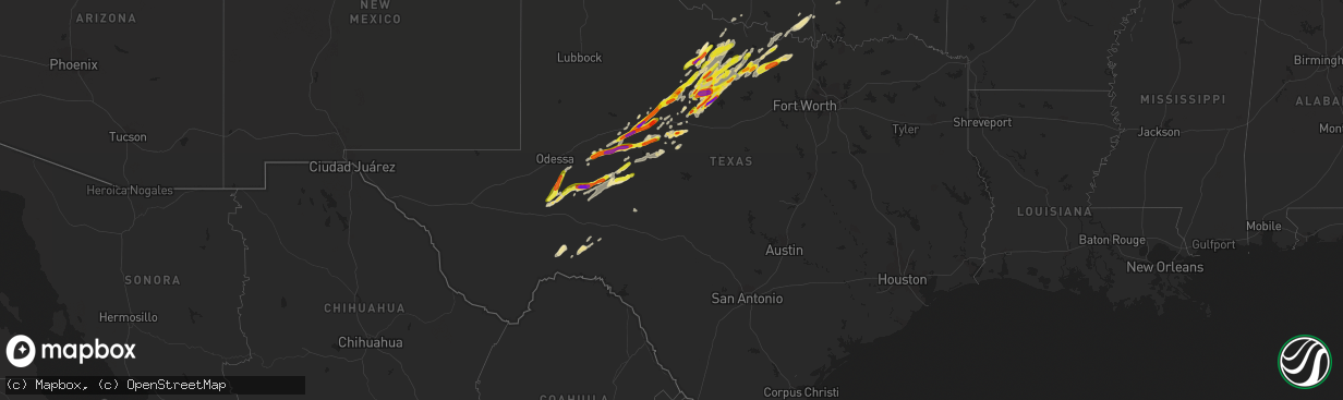 Hail map in Texas on March 26, 2018