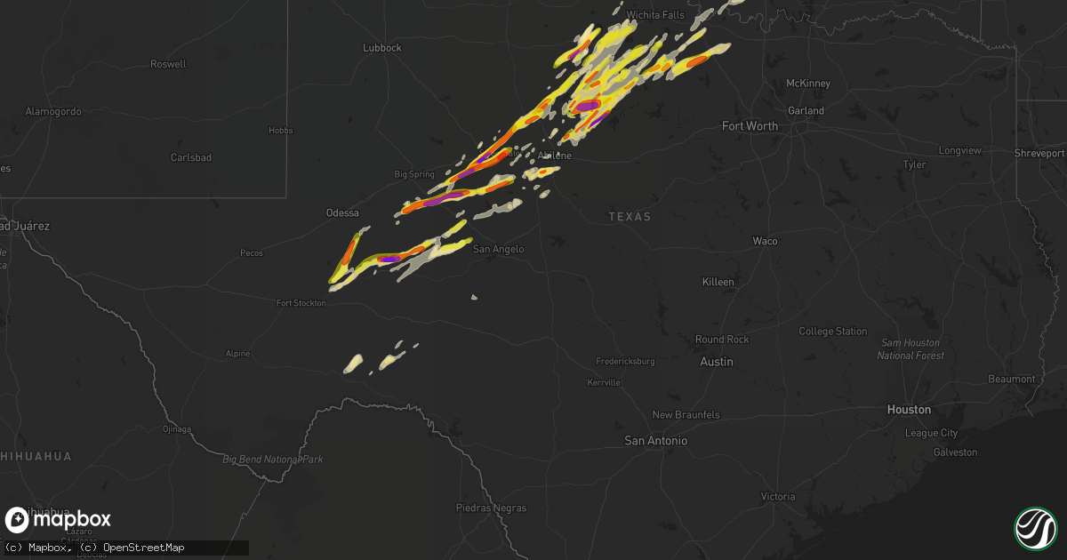 Hail map in Texas on March 26, 2018
