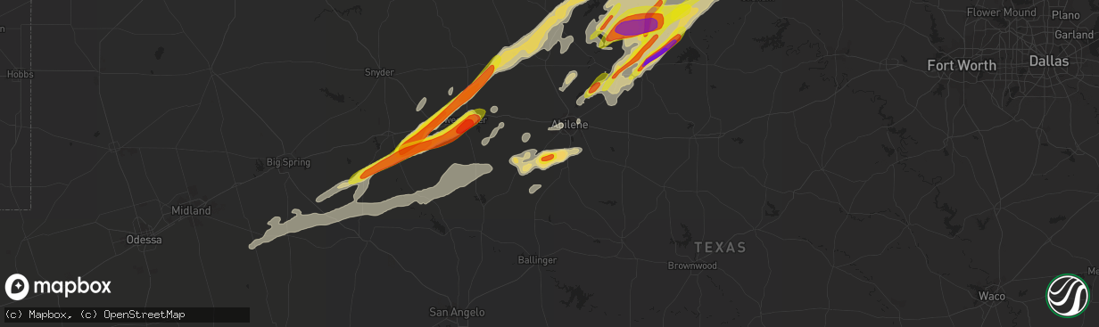 Hail map in Tuscola, TX on March 26, 2018