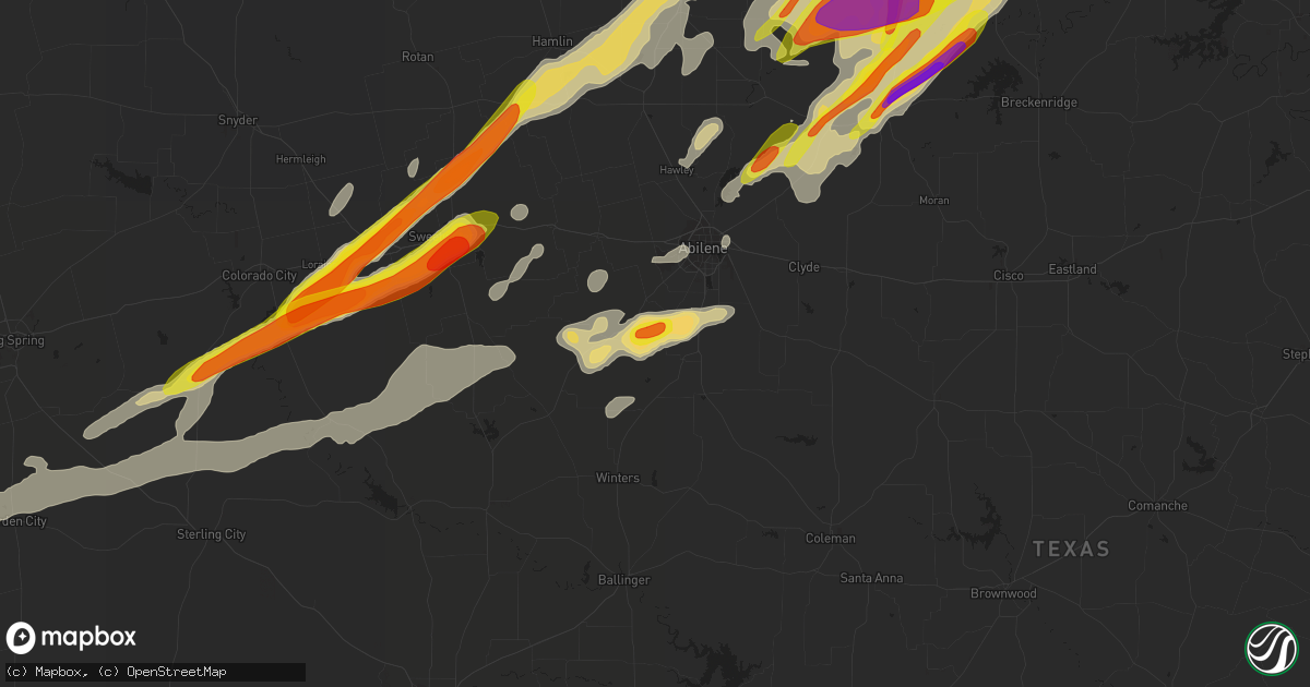 Hail map in Tuscola, TX on March 26, 2018