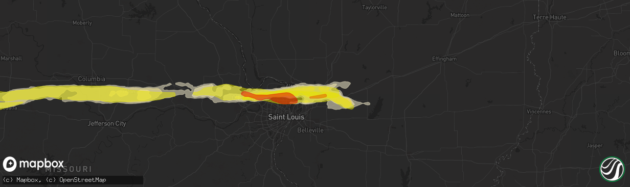 Hail map in Edwardsville, IL on March 26, 2020