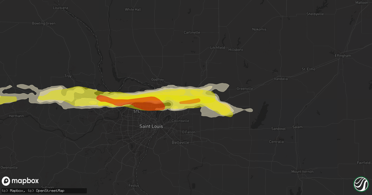 Hail map in Edwardsville, IL on March 26, 2020