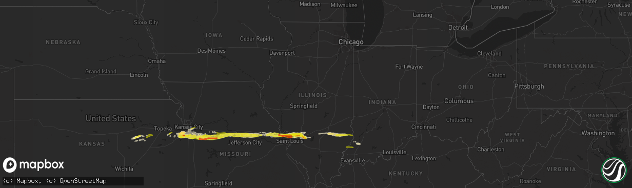 Hail map in Illinois on March 26, 2020