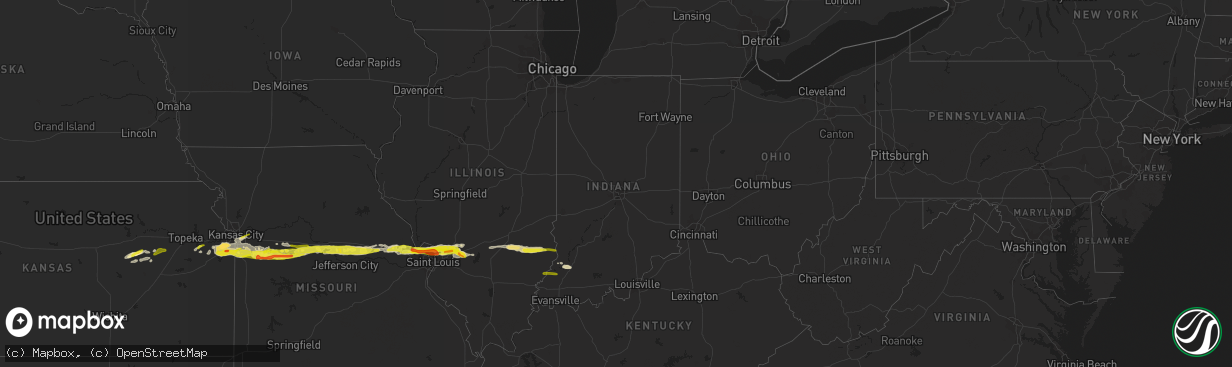 Hail map in Indiana on March 26, 2020