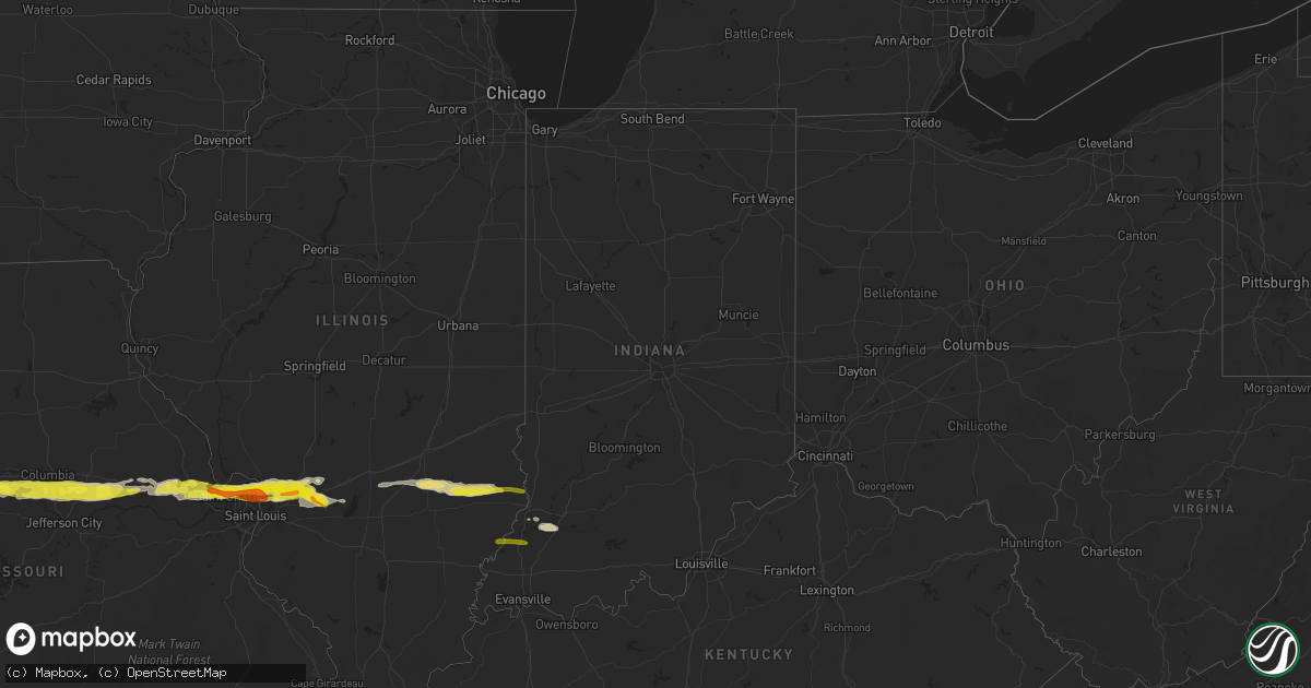 Hail map in Indiana on March 26, 2020