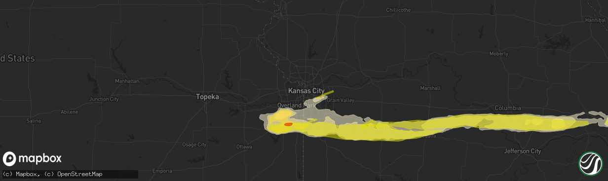 Hail map in Kansas City, MO on March 26, 2020