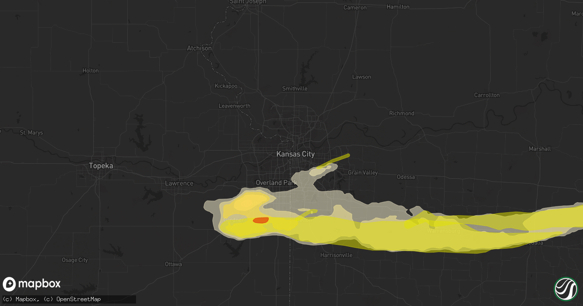 Hail map in Kansas City, MO on March 26, 2020