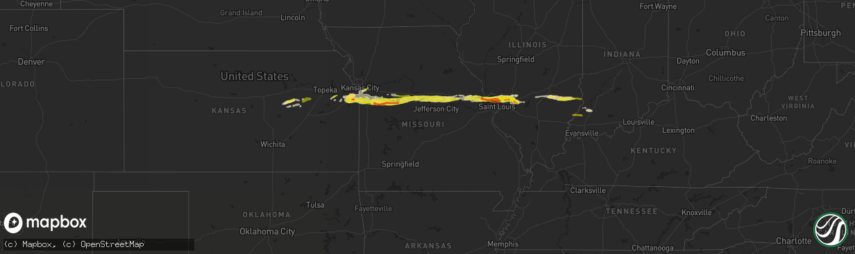 Hail map in Missouri on March 26, 2020