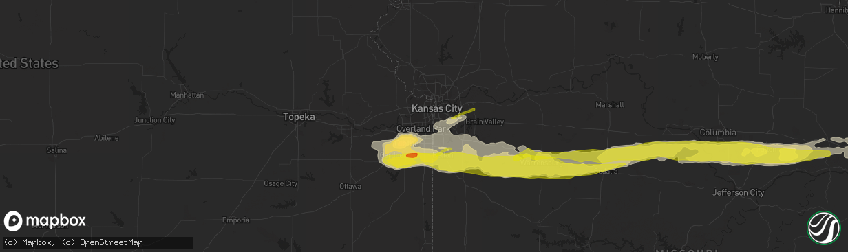 Hail map in Overland Park, KS on March 26, 2020