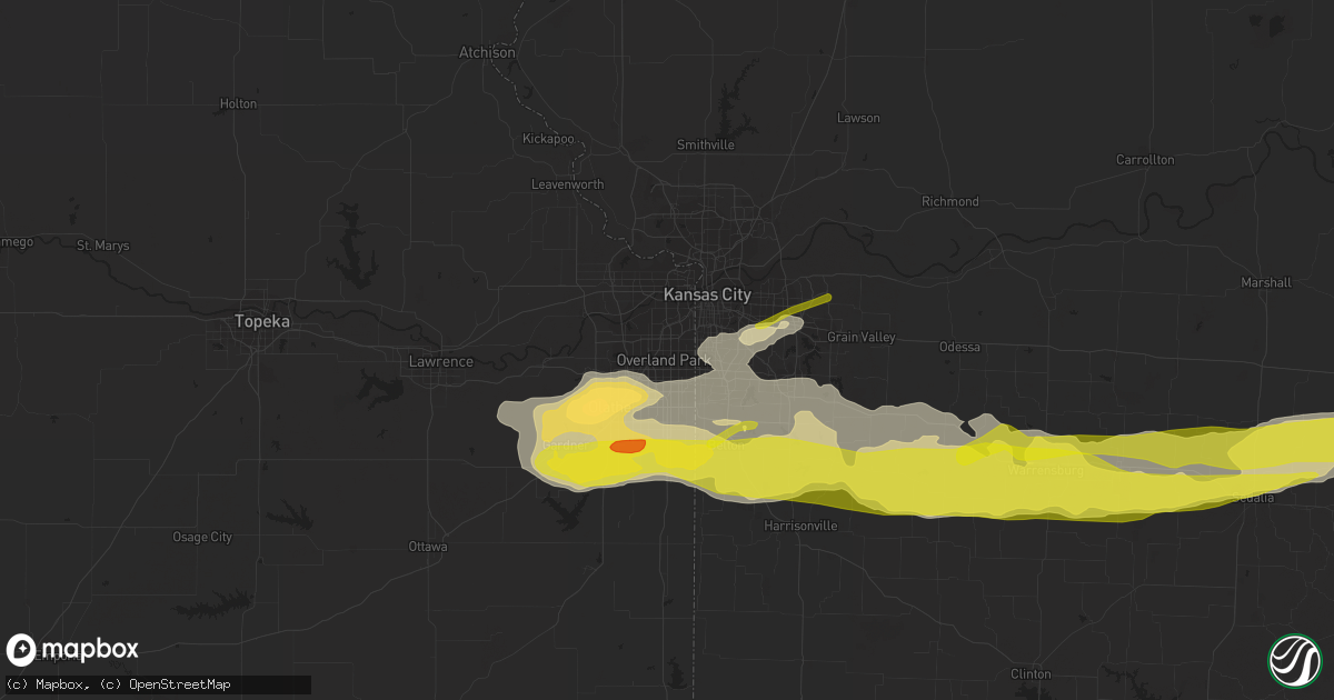 Hail map in Overland Park, KS on March 26, 2020