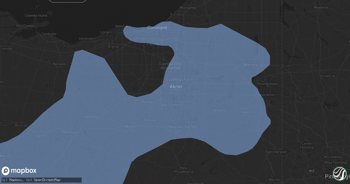 Hail map in Akron, OH on March 26, 2021
