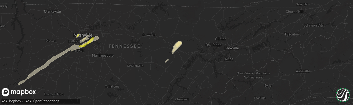 Hail map in Crossville, TN on March 26, 2021