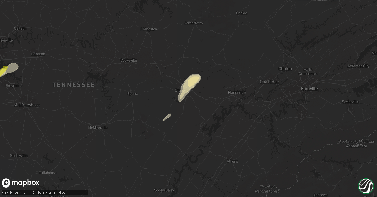 Hail map in Crossville, TN on March 26, 2021