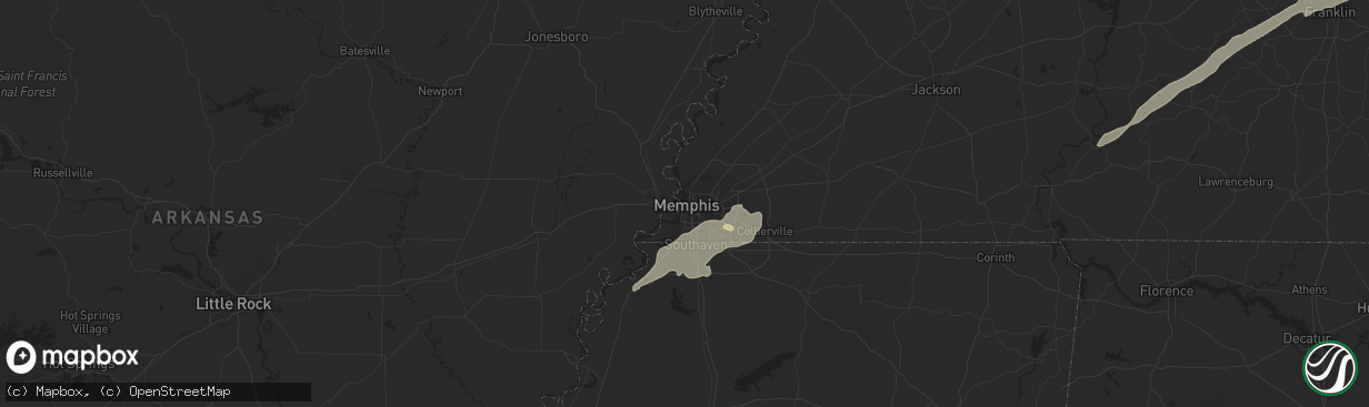 Hail map in Memphis, TN on March 26, 2021