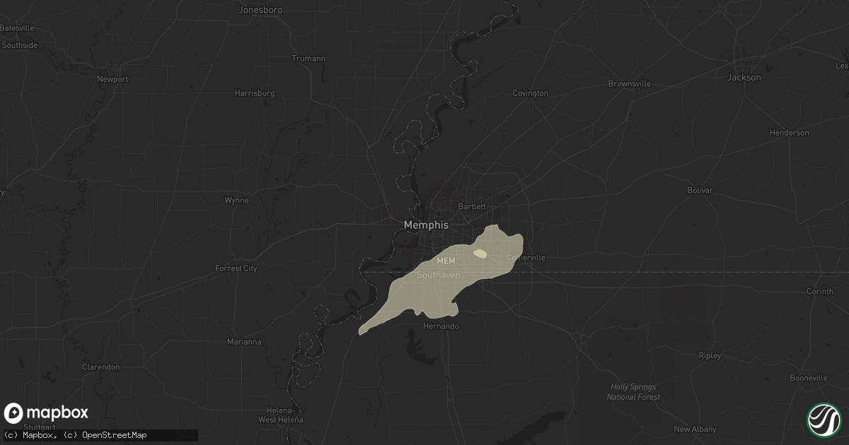 Hail map in Memphis, TN on March 26, 2021