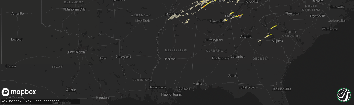 Hail map in Mississippi on March 26, 2021