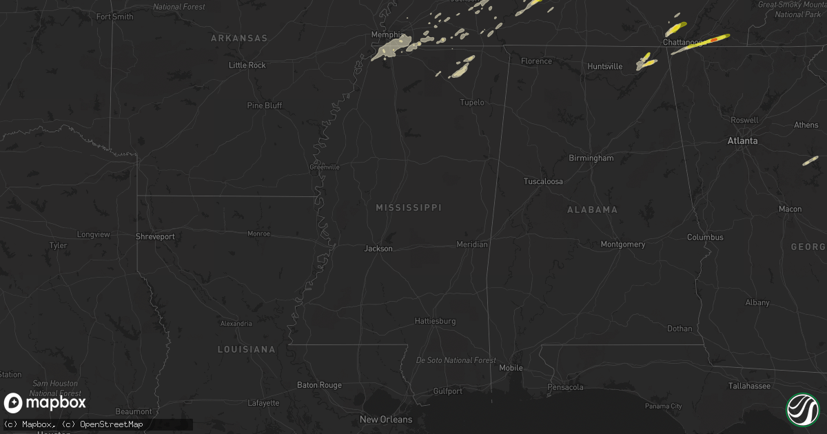 Hail map in Mississippi on March 26, 2021