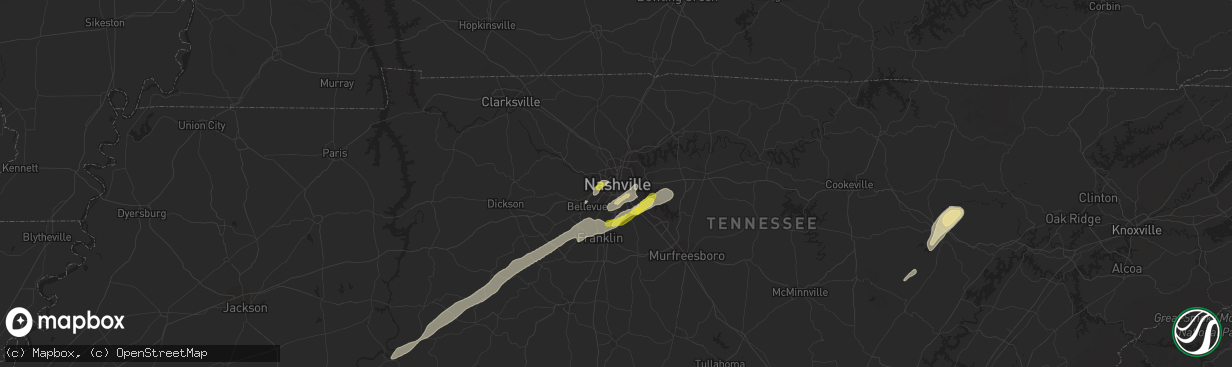 Hail map in Nashville, TN on March 26, 2021