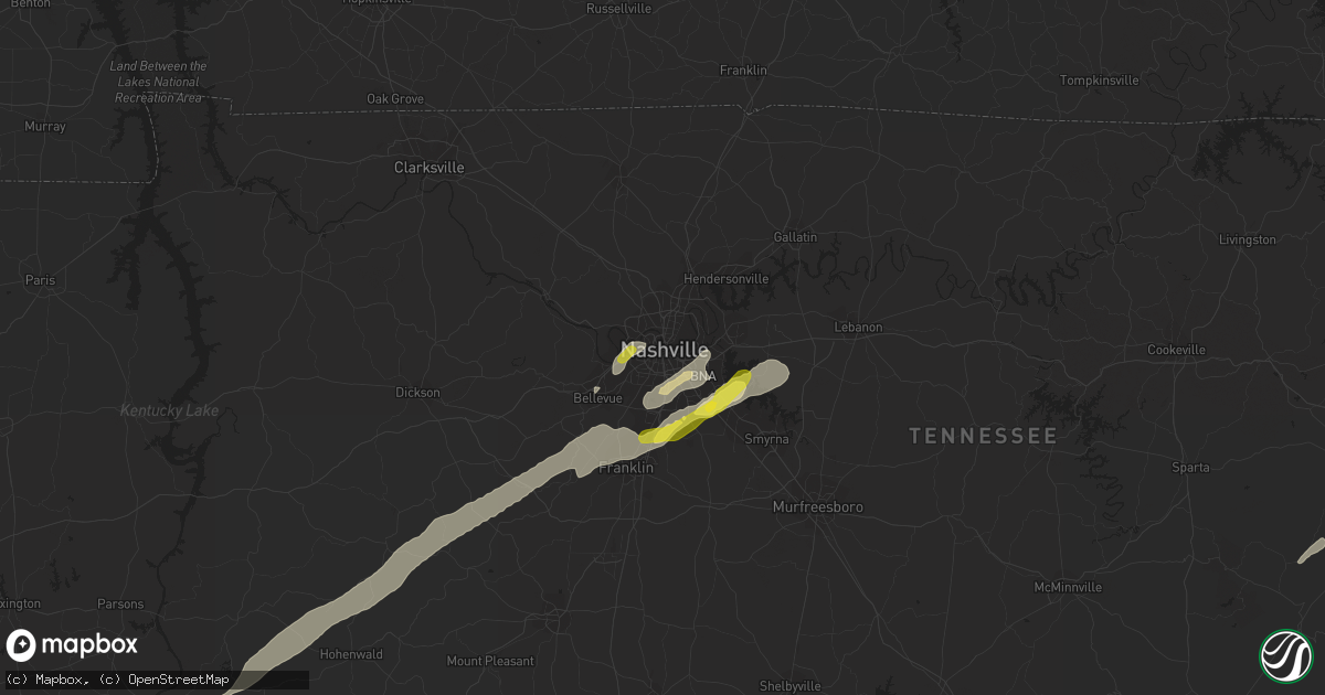 Hail map in Nashville, TN on March 26, 2021