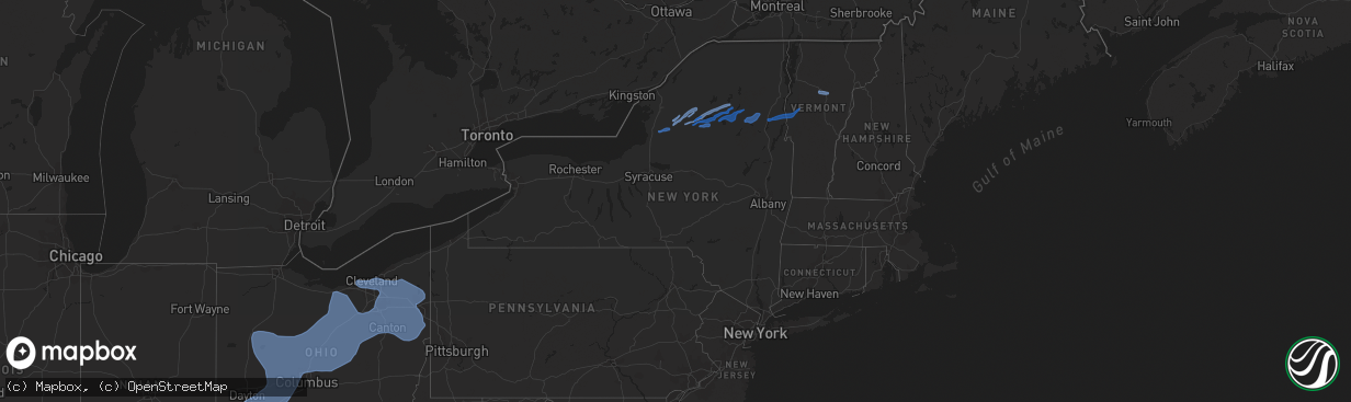 Hail map in New York on March 26, 2021