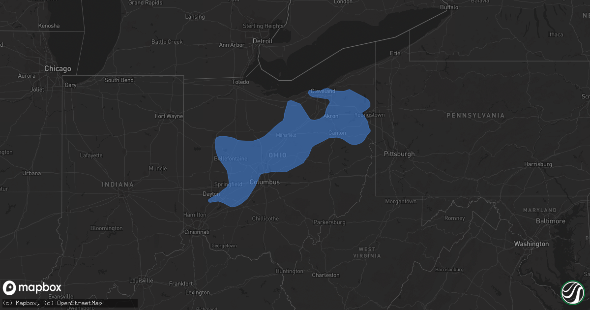 Hail map in Ohio on March 26, 2021
